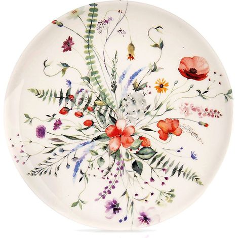 Plato de postre pequeño para tarta, de porcelana, con flores y amapolas, 20,5 cm (1/3)