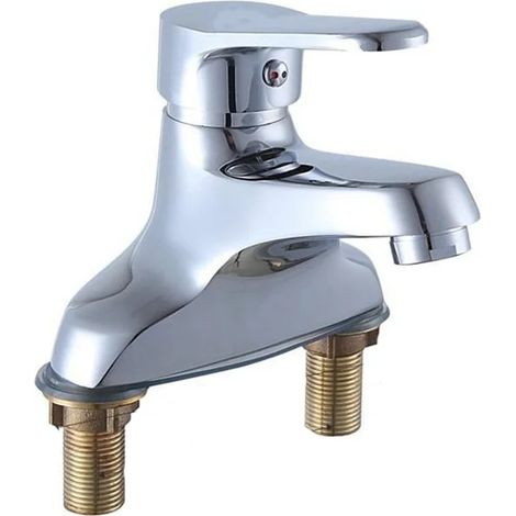 Robinet de salle de bain double vasque en laiton avec deux poignées, finition argentée, mitigeur pour lavabo