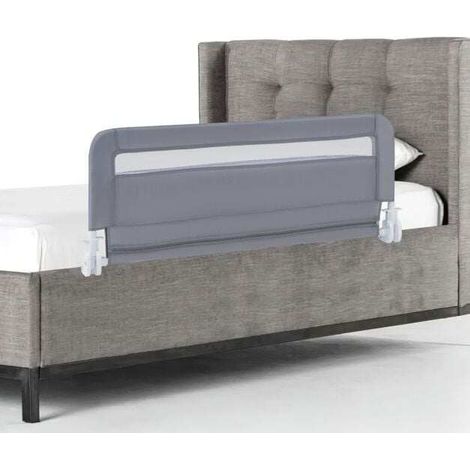 Barrière de lit enfant grise 100 cm avec filet respirant, housse lavable et structure métallique pliable pour chambre et voyage (1/5)