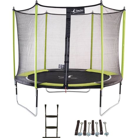 Trampoline de jardin 305 cm – Filet de sécurité inclus – Échelle avec larges marches – Kit d'ancrage – Charge max 90 kg – Kangui (1/4)