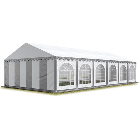 TOOLPORT Festzelt Partyzelt 6x12 m schwerentflammbar PREMIUM, hochwertige PVC Plane 750 N in grau-weiß 100% wasserdicht mit Bodenrahmen