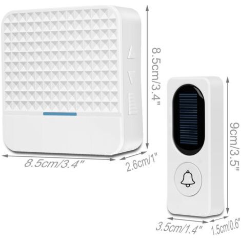 Sonnette sans fil Sonnette solaire électronique sans fil, blanche 8,5 8,5 2,6 cm, 9 3,5 1,5 cm (1/3)
