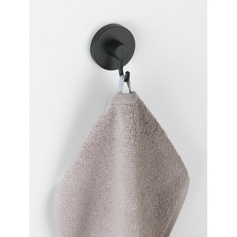 WENKO Vacuum-Loc® Haken Schwarz 2er Set, Handtuch-Haken, Kleiderhaken, Befestigen ohne bohren, Schwarz, Kunststoff (ABS) schwarz