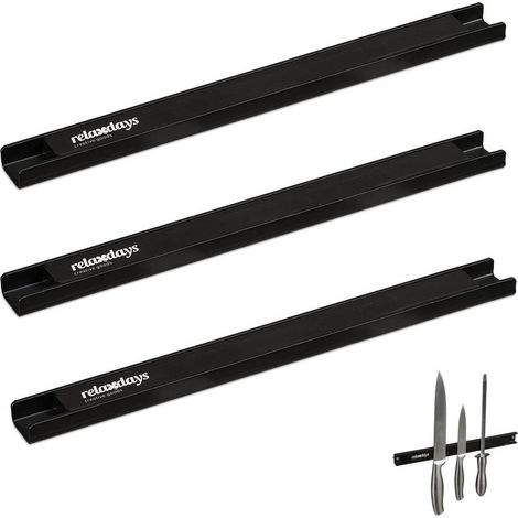 Barre magnétique murale lot de 3 30 cm Pour couteaux et ustensiles Acier noir Charge max 3 kg (1/5)