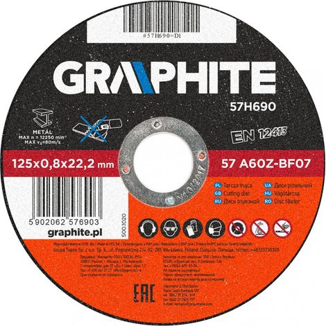 Disco de corte de metal de 125 x 0,8 x 22,2 mm, 57A60Z-BF07