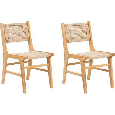 Set of 2 Dining Chairs OZELLA Wood Brown/ Beige