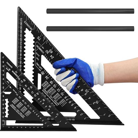 Zimmermannswinkel, 2 Stk Schreinerwinkel (180 mm & 300 mm / 7"–12") – Präzisions Anschlagwinkel Rechter Winkel Werkzeug, Metall Tischlerwinkel für exakte 45° & 90° Messung, inkl (Schwarz) (1/5)