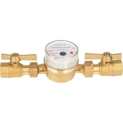 Einstrahlzähler ETK Kombi-Set (Warmwasser) bis 90 Grad Länge 110 mm, inkl. Kugelhähne MS blank 3/4 Zoll IG