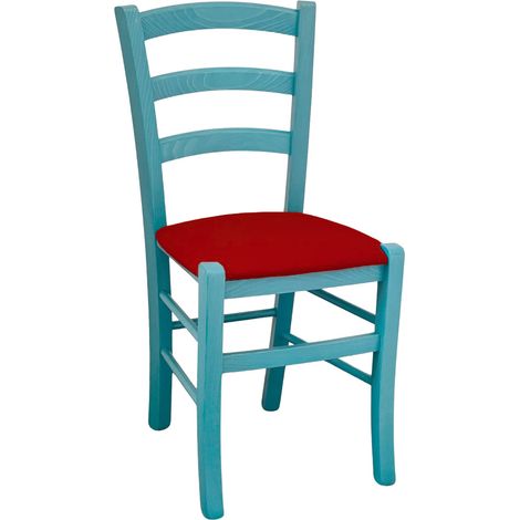 Sedia legno Venezia turchese con seduta in similpelle rosso (1/5)