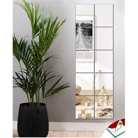 10 Pièces Miroir, Bord Poli, Verre HD, Auto-adhésif, Pour Salle De Bain Chambre Salon (1/5)