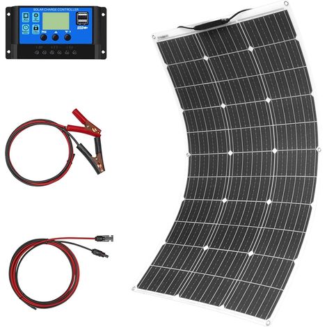 Monocristallin Kit Panneau Solaires Système Module Solaire Flexible 100W Régulateur charge Solaire 10A 12V/24V Solaire marin Toit, Système autonome, Camping, Batterie 12V, Balcon Système solaire (1/5)