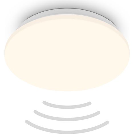 Briloner UGO Plafonnier LED, couleur de lumière blanc chaud, détecteur de mouvement, blanc, Ø27 x 6 cm