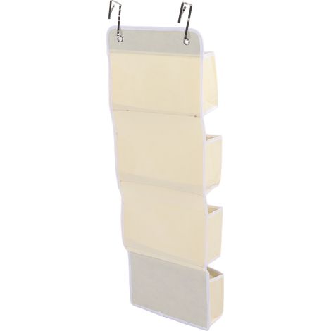 Organisateur mural à accrocher sur porte avec crochets pour cuisine, placard, chambre, 4 poches beige (1/5)