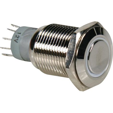 PULSANTE ROTONDO IN METALLO SPDT 1NO 1NC - ANELLO BIANCO (1/4)