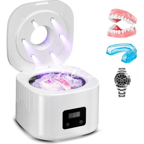 Nettoyeur Ultrasons avec Stérilisation par UV, Ultrasonic Cleaner 49000Hz 3 modes, écran digital, cuve inox 340ML, portable pour bijoux, lunettes, montres, prothèses, pinceaux maquillage (1/5)