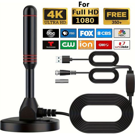 Nuova potente antenna TV da interni 2025, portata di 500 km e antenna TV da interni a 360°, per canali TV gratuiti 1080P 4K - Cavo coassiale da 5 m e con base magnetica (T808) (1/4)