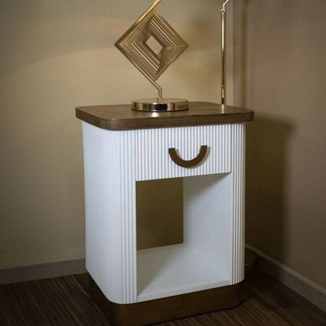 Dmora - Nachttisch Fagends, Niedrige Kommode, Tisch, Multifunktionaler Nachttisch, 48x40 h62 cm, Weiß und Braun (1/5)