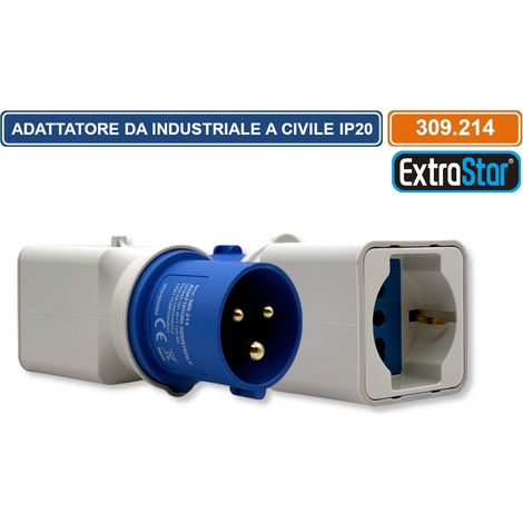 ADATTATORE INDUSTRIALE MONOFASE 1 SPINA CEE INDUSTRIALE 2P+T 6H E 1 PRESA SCHUKO + 10/16A 2P+T 250V IP20 (1/5)