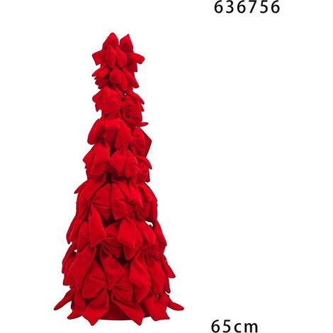 TRADE SHOP - Albero Di Natale Di Fiocchi Decorativo 65cm Ornamento Natalizio Da Appoggio Autoportante - Rosso (1/2)