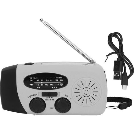 Radio solaire à manivelle LED d'urgence multifonctionnelle avec lampe de poche pour le camping en plein airgris argent amérique (1/5)
