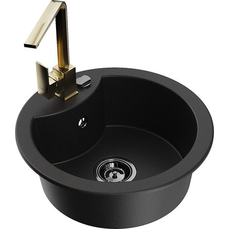 Mexen Diego 1-Becken-Granit-Spüle mit Mischbatterie Rita, Schwarz - 6512-77-670300-50-B (1/5)