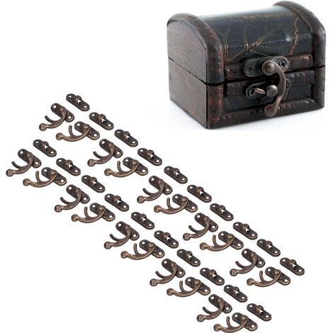 20 Ensembles Loquet Antique en Alliage d'Aluminium avec Crochet et Serrure à Corne pour Boîte à Bijoux et Valise