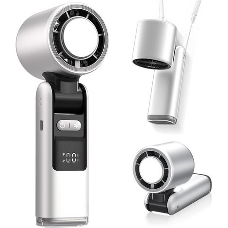 Ventilateur portable - Mini ventilateur pliable - 1 à 199 vitesses de ventilation - Plaque de refroidissement intégrée - Idéal pour les voyages, les activités de plein air et la plage - Blanc