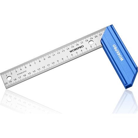 Workpro – Équerre de menuisier 200 mm – Acier inoxydable durci – Poignée en aluminium ergonomique – Angle droit précis – Échelle double face métrique et impériale (1/5)