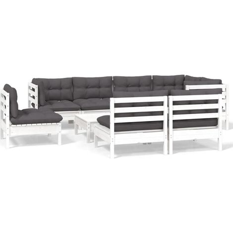 Maison Exclusive - Set Divani da Giardino 9 pz con Cuscini BiancLegno di Pino (1/5)