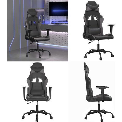 Gaming-Stuhl mit Massagefunktion Schwarz und Grau Kunstleder - Massagestuhl - Gamingstuhl mit Massage (1/5)