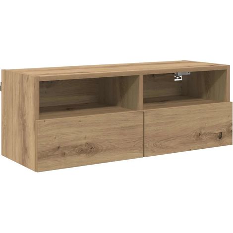 Meuble TV mural suspendu moderne rangement pratique 80 x 30 x 30 cm en bois d'ingénierie chêne artisanal