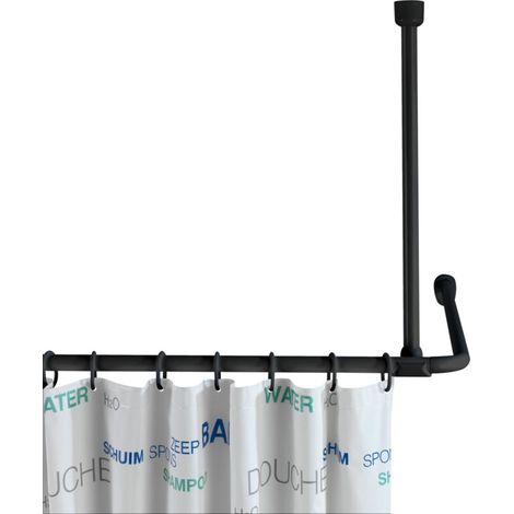Support de barre de douche plafond 57 cm – Aluminium noir résistant à l'humidité – Fixation simple pour espaces confinés