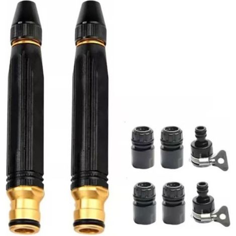 Pistolet à eau haute pression 2 pcs - Buse métal jet droit, alliage d'aluminium + PVC, portée 10-20m, compact 15.6cm x 2.4cm (1/5)