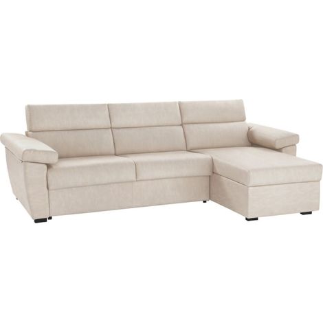Sofá Fijo con Chaiselongue Ceto, Desenfundable, Reversible, Made in Italy, Hidrófugo, Multiposición, 285x160 cm Beige