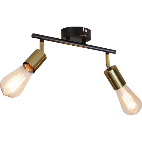 GBLY Lampada da soffitto a due flamme vintage a spot con base E27, lampada da soffitto nero e dorato,ruotante a 360°, spot per soffitto industriale moderno, barra di spot per cucina e corridoio (1/5)