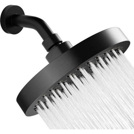 Pommeau De Douche - 15 Cm - Haute Pression - Effet Pluie - Fixe - Filetage G1/2 - ABS Chromé - Noir - 1 Pièce (1/5)
