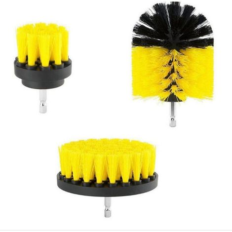 Kit de 3 brosses pour perceuse électrique : brosses de nettoyage pour sols, verre et carrelage, brosse de polissage pour toilettes (jaune). (1/5)
