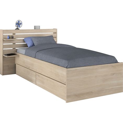 Lit 90 x 190/200 cm avec rangements - Coloris : Naturel - TENALIA (1/5)