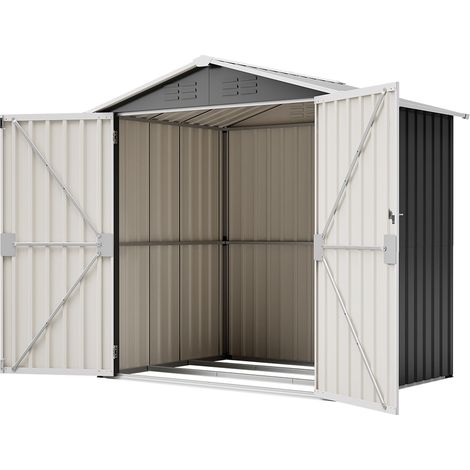 Abri de jardin métal 142x185cm – Ventilation intégrée – Fondation métal incluse – Porte verrouillable pour sécurité – Ideko (1/5)