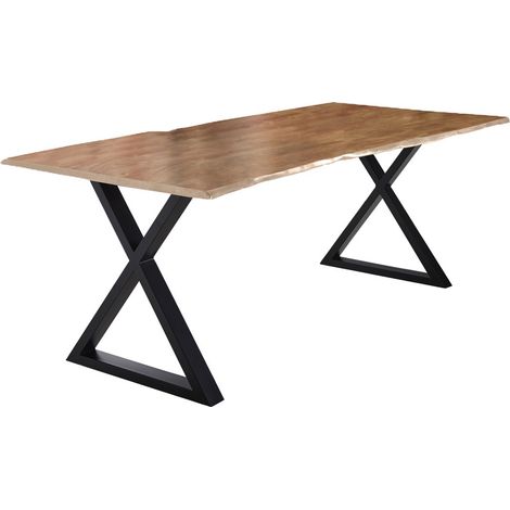 Esstisch Baumkante massiv Akazie natur 240 x 100 schwarz X-Gestell LUBIN (1/5)