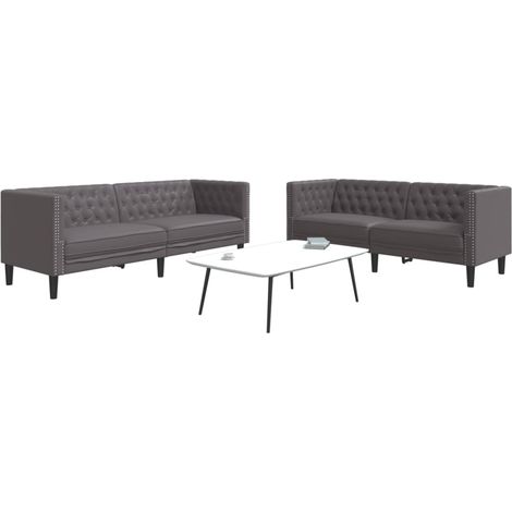 2-tlg. Chesterfield-Sofa-Set Grau Kunstleder