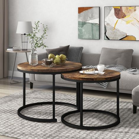 Table basse ronde lot de 2 tables basses salon table d'appoint ronde imbriquée bois mdf style industriel marron rubrique (1/5)