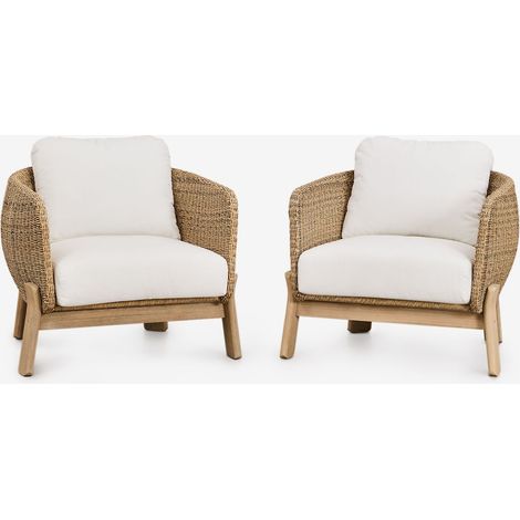Confezione da 2 poltrone da giardino Leilan in legno di acacia e rattan sintetico SKLUM