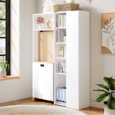 Scrivania pieghevole con ripiani, mobile 2 in 1 con libreria integrata, prese USB, bianco HAVRYA (1/5)
