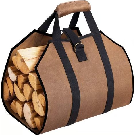 Sollbry Canvas-Holztasche für Kamin, Brennholz, Aufbewahrungstasche, wasserdichter Outdoor-Holzträger mit Griffen, rutschfeste Riemen, robuster brauner Holzträger (1/5)
