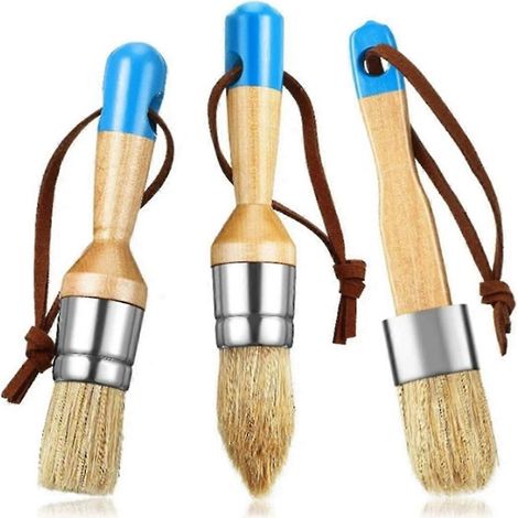 Lot de 3 pinceaux à poils avec manche en bois et pochoir, idéal pour la décoration intérieure et les travaux manuels.