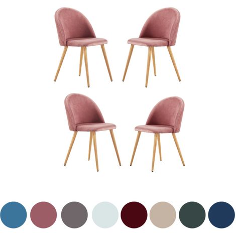 Set of 4 Lucia Velvet Dining Room Chairs - Modern Dining Chairs Upholstery Curved Back w/ Wooden Legs - Rose