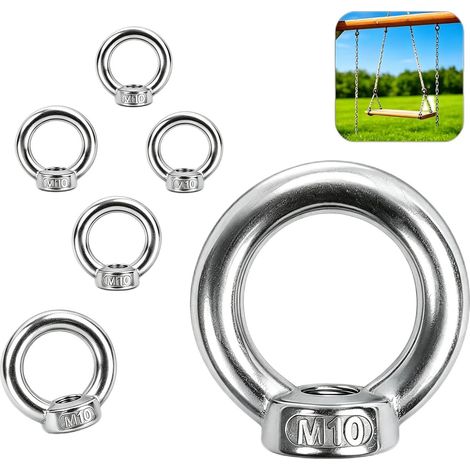 5 Pièces Écrous à Oeil M10, Écrou à Oeil en Acier Inoxydable 304, Bague de Levage, Anneau de Levage pour Accessoires et Raccord de Corde, Résistant à la Corrosion, Haute Résistance (1/5)
