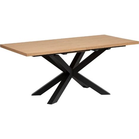 Table Ă manger rectangulaire extensible en bois MDF de chĂŞne naturel - Longueur 180-220 x Profondeur 90 x Hauteur 76 cm -PEGANE- (1/4)