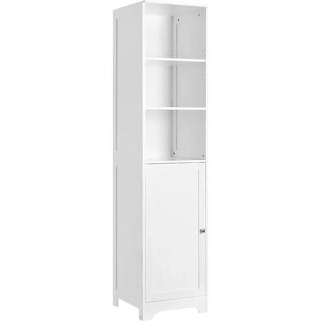 Armoire, meuble de rangement de salle de bain en MDF coloris Blanc - Longueur 40 x Profondeur 38 x Hauteur 160 cm (1/3)